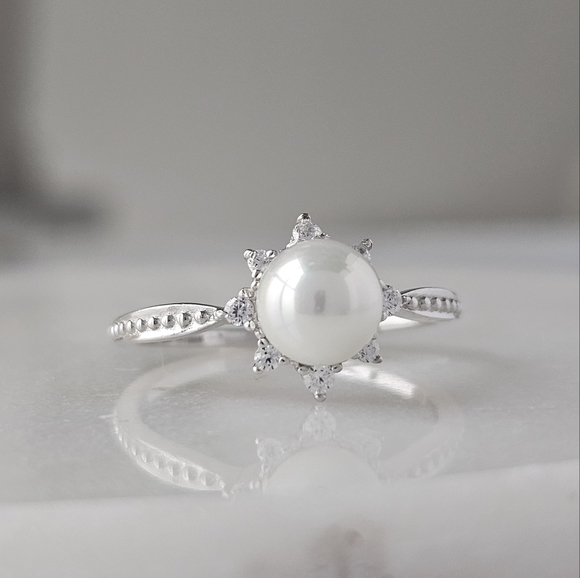 Dainty Pearl Ring, 925 Sterling Silver Charmed Aroma - Picture 3 of 7
